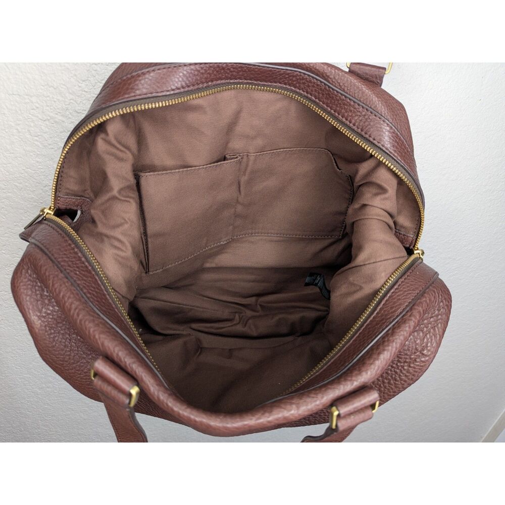 Fossil Leather Tote Shoulder Bag Satchel Brown Medium Preston Purse Zip Around - Picture 5 of 13
